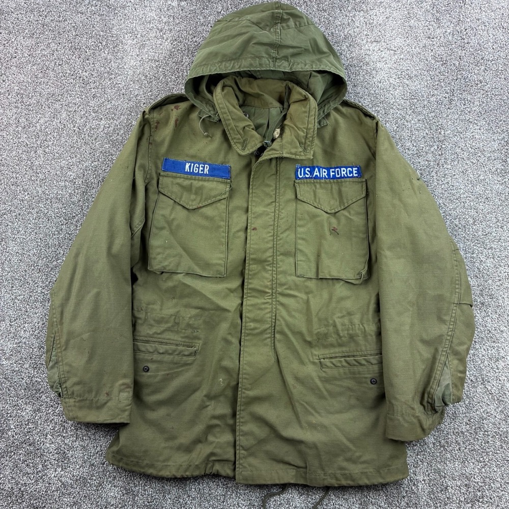 Vintage 60s USAF Field Coat OG 107 Mens Small Green Full Zip Jacket Hooded